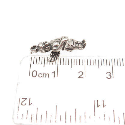 925 Sterling Silver Vintage One Wing Indian Chief Oxidized 3D Mini Charm Pendant
