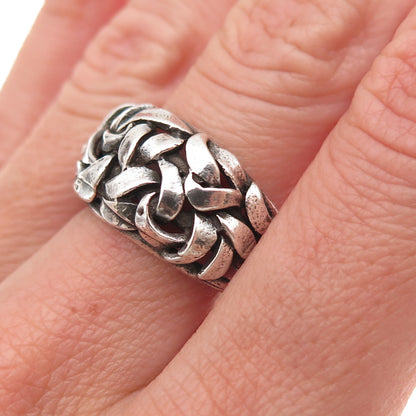925 Sterling Silver Vintage Modernist Woven Oxidized Ring Size 7.25