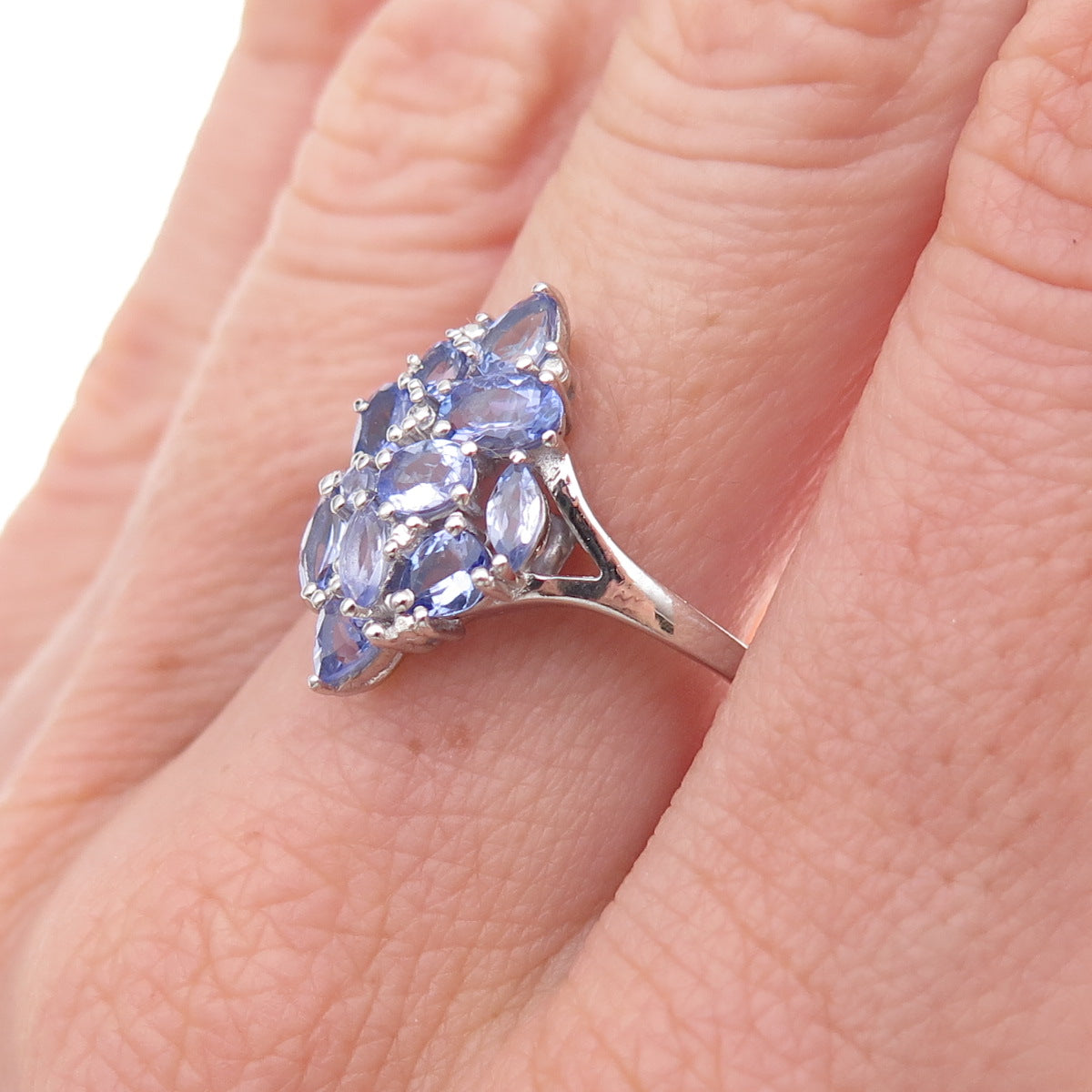 Chuck Clemency 925 Sterling Silver Real Multi-Cut Tanzanite Ring Size 8.25