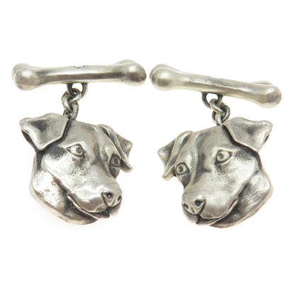 925 Sterling Silver Vintage Real Round-Cut Diamond Jack Russell Cufflinks