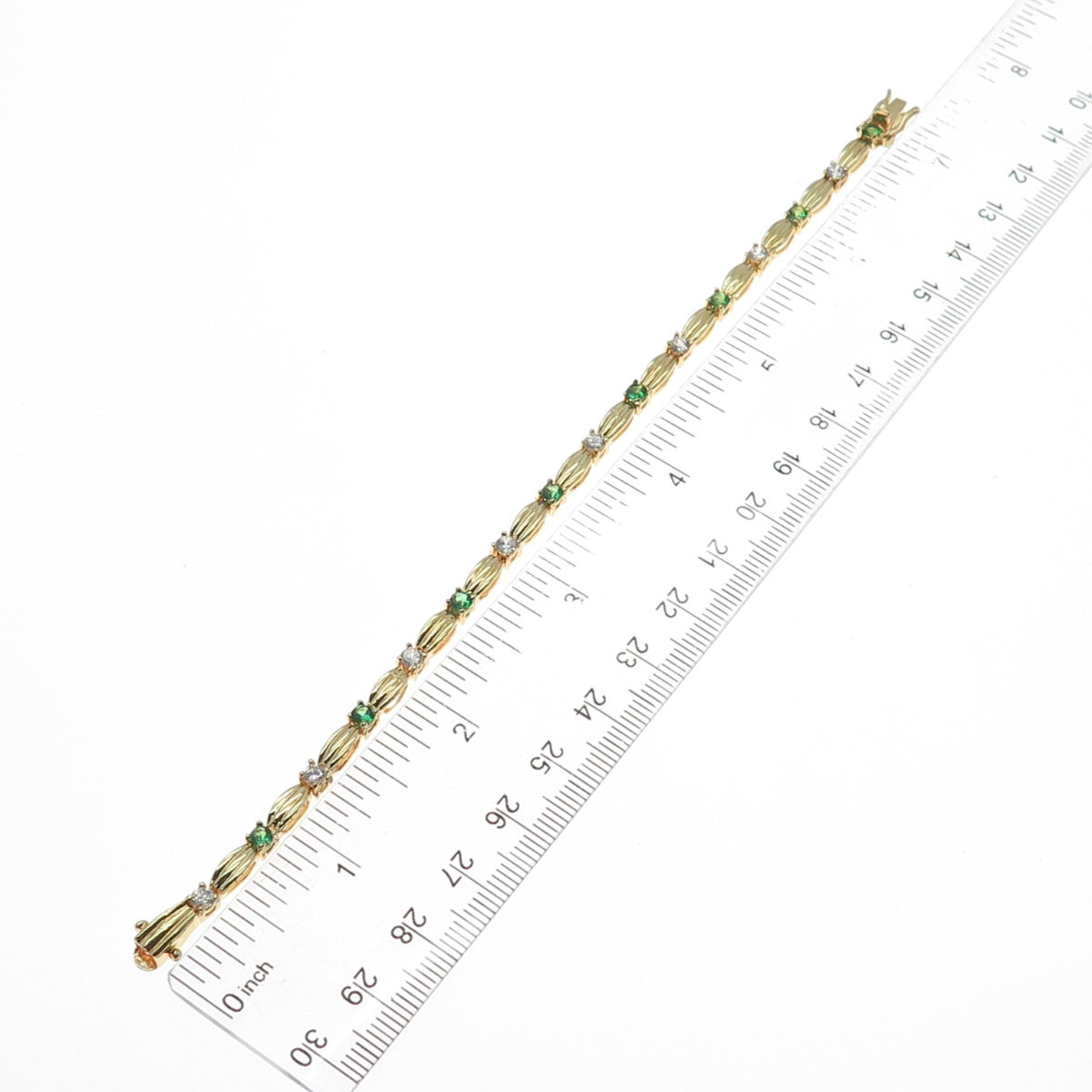 925 Sterling Silver Gold Plated Round-Cut Green & White C Z Bracelet 6.75"