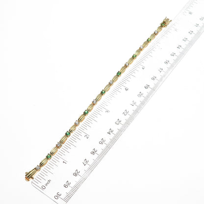 925 Sterling Silver Gold Plated Round-Cut Green & White C Z Bracelet 6.75"