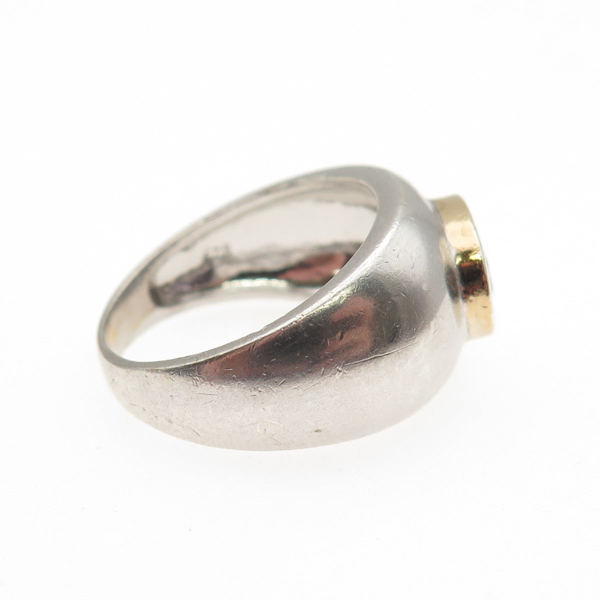 925 Sterling Silver 2-Tone Vintage Real Amethyst Modernist Ring Size 6.5