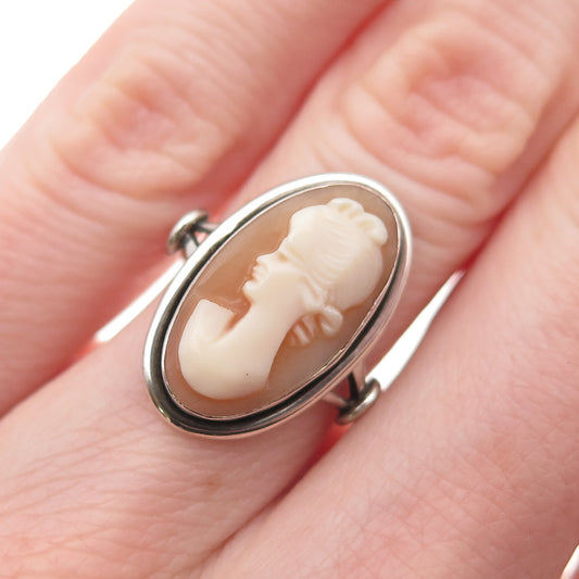 800 Silver Antique Art Deco Real MOP Carved Lady Cameo Ring Size 4.75