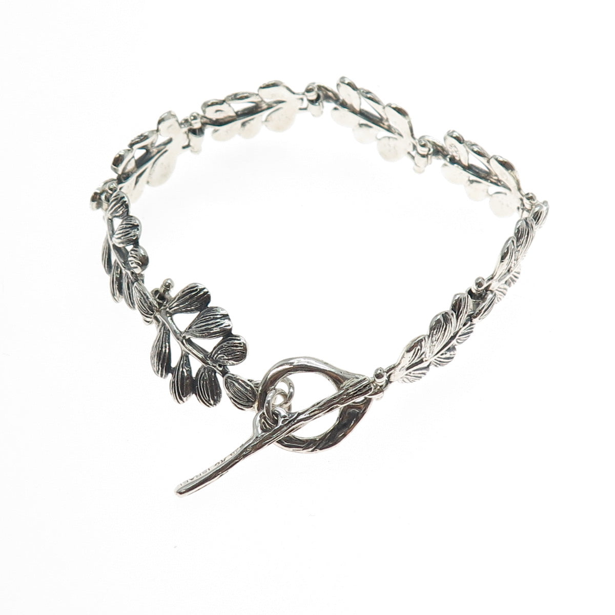 HAGIT GORALI Sterling Silver Vintage Israel Floral Leaf Oxidized Bracelet 6.75"