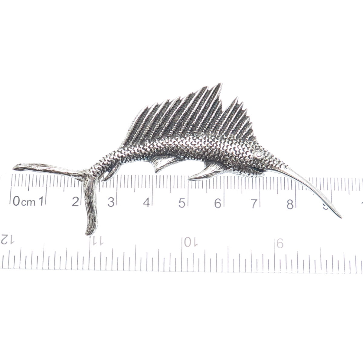 925 Sterling Silver Vintage Swordfish Oxidized Pin Brooch
