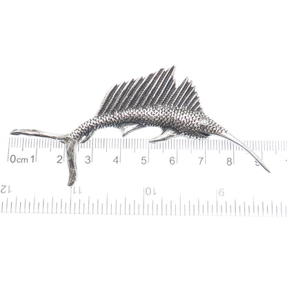 925 Sterling Silver Vintage Swordfish Oxidized Pin Brooch