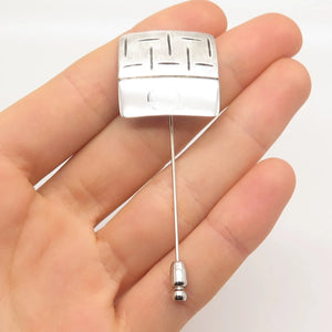 925 Sterling Silver Vintage Israel Textured Square Lapel Pin