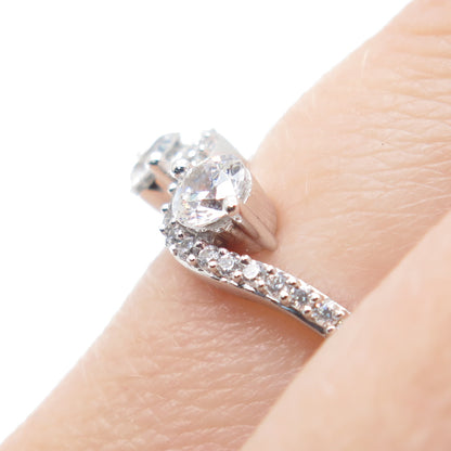 925 Sterling Silver Round-Cut C Z Wavy Promise Ring Size 6.75