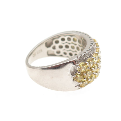 925 Sterling Silver Round-Cut Canary & White C Z Ring Size 9