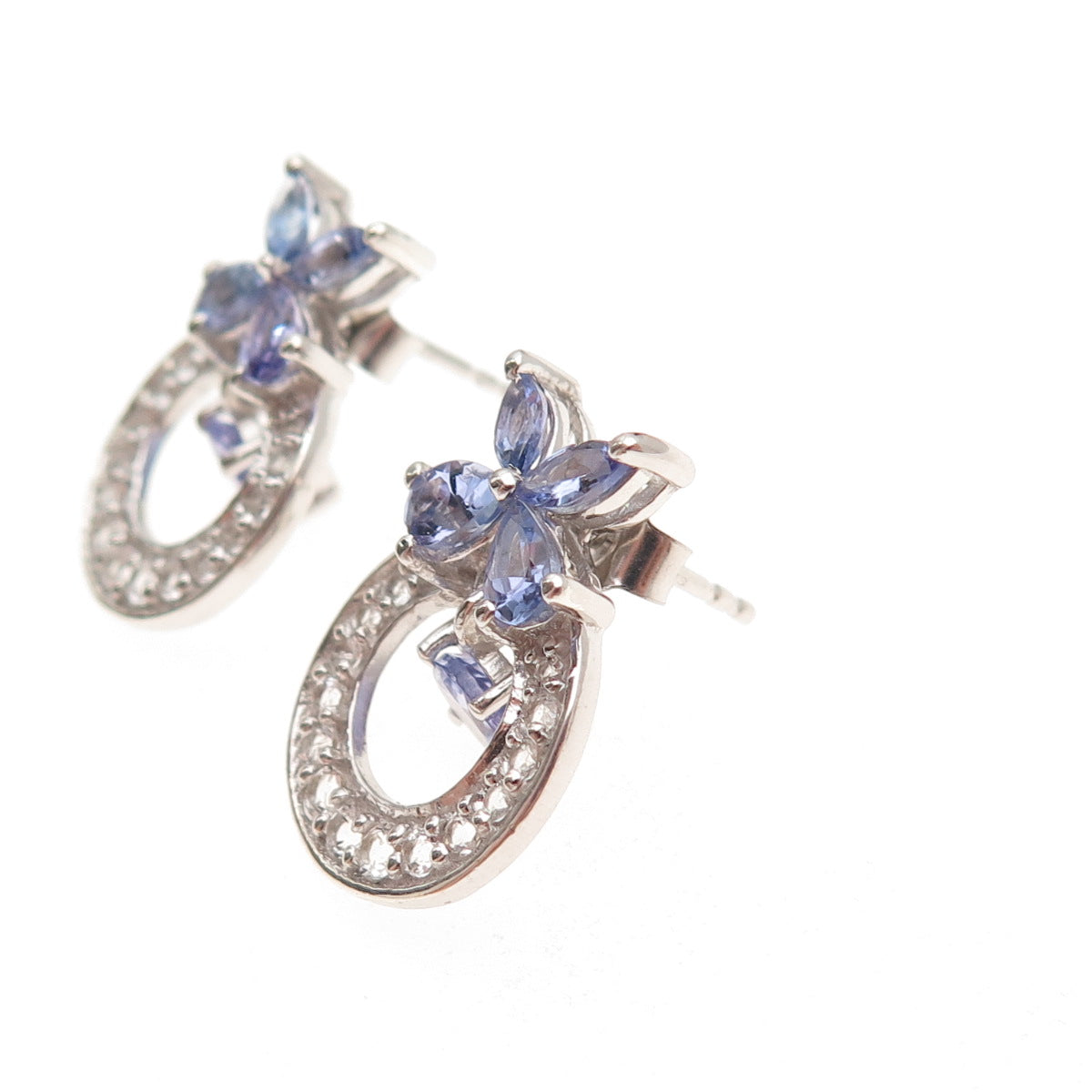 Chuck Clemency 925 Sterling Silver Real Tanzanite & White Topaz Earrings