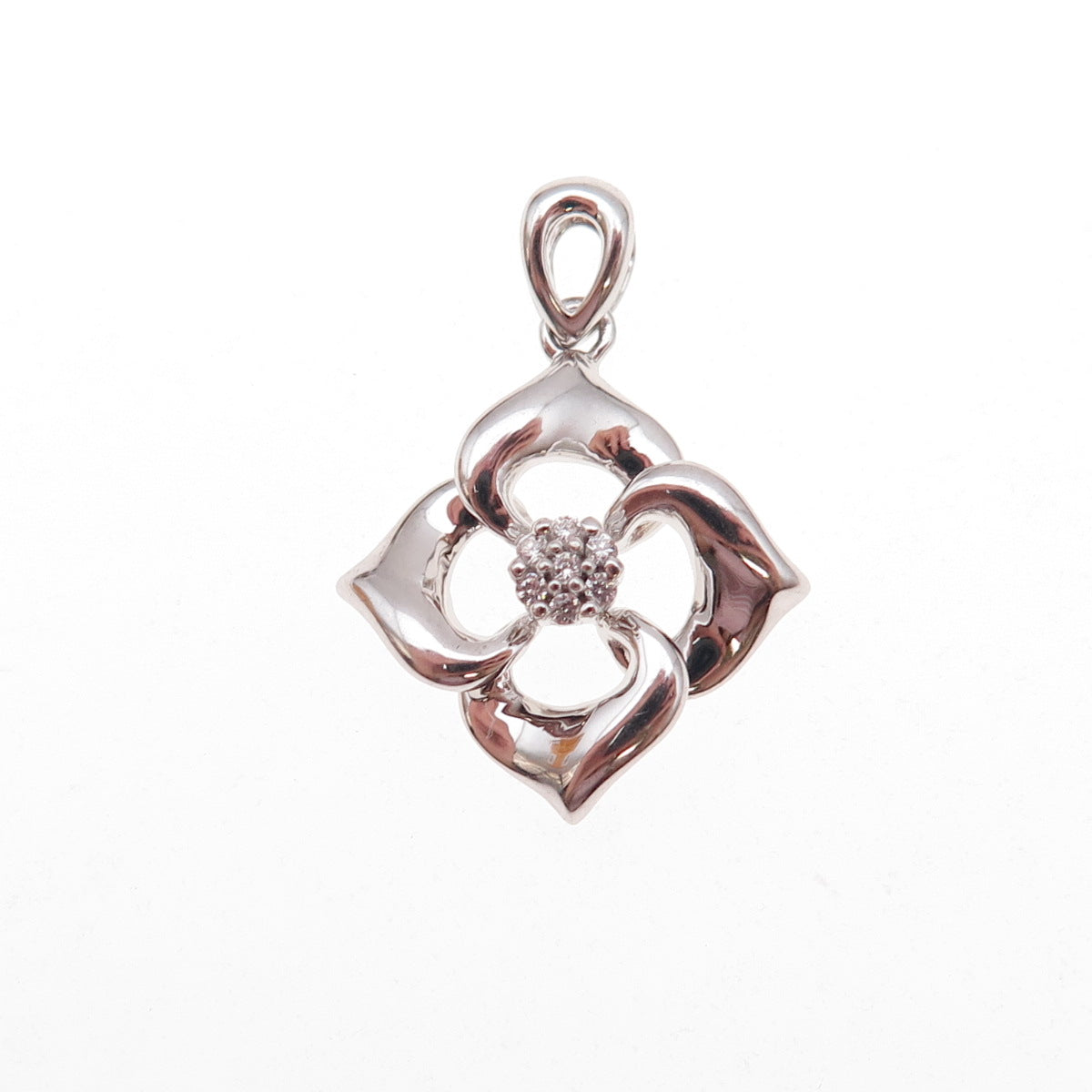 925 Sterling Silver Round-Cut C Z Floral Charm Pendant