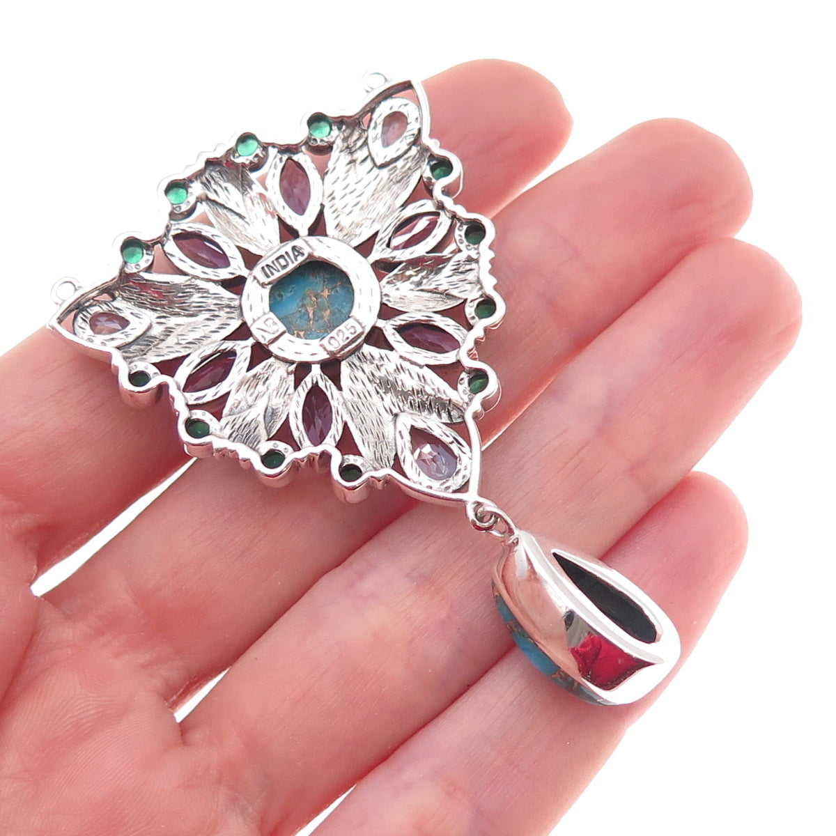 Nicky Butler 925 Sterling Silver Vintage Real Multi-Gem Centerpiece Pendant