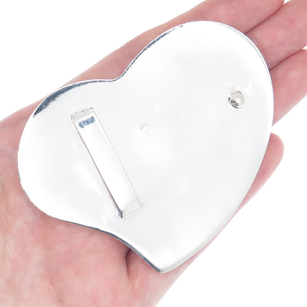 925 Sterling Silver Vintage Modernist Puffy Heart Belt Buckle