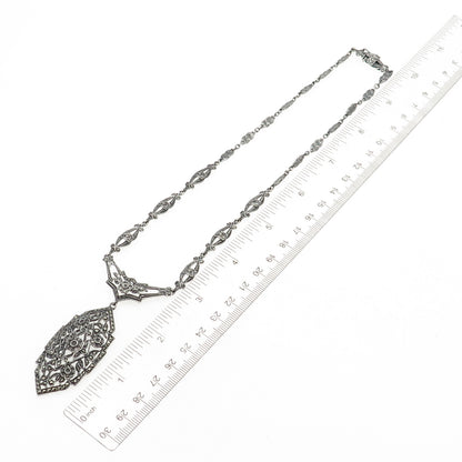 925 Sterling Antique Art Deco Real Marcasite Necklace 16" (missing 26 stones)