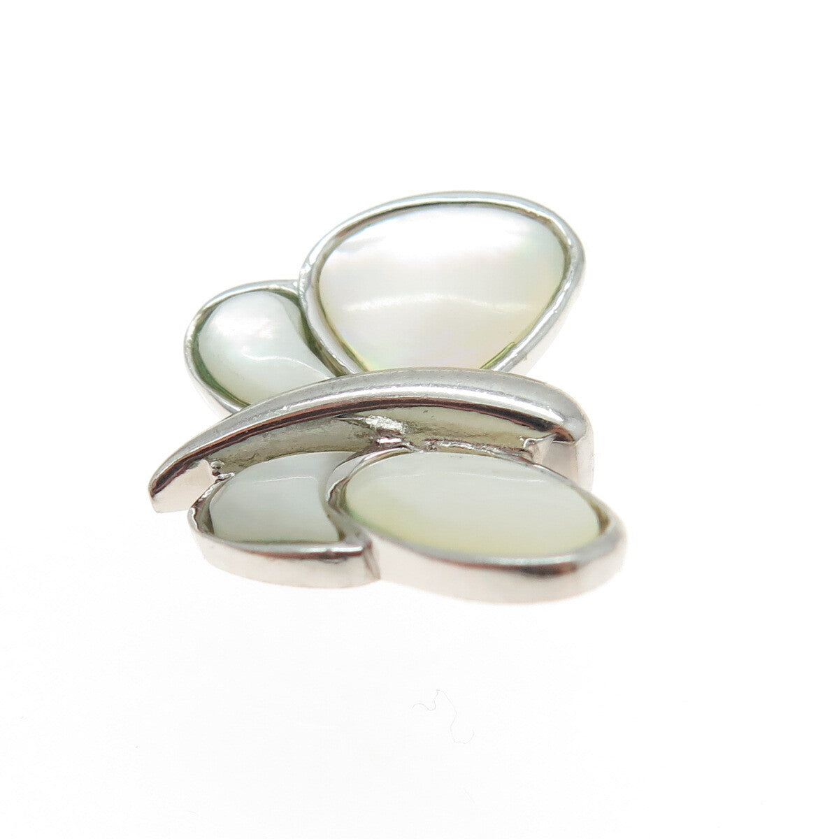 925 Sterling Silver Real Mother-of-Pearl Modernist Butterfly Pendant