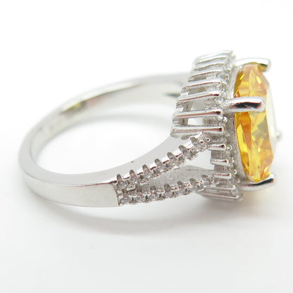 925 Sterling Silver White & Yellow C Z Ring Size 6.25