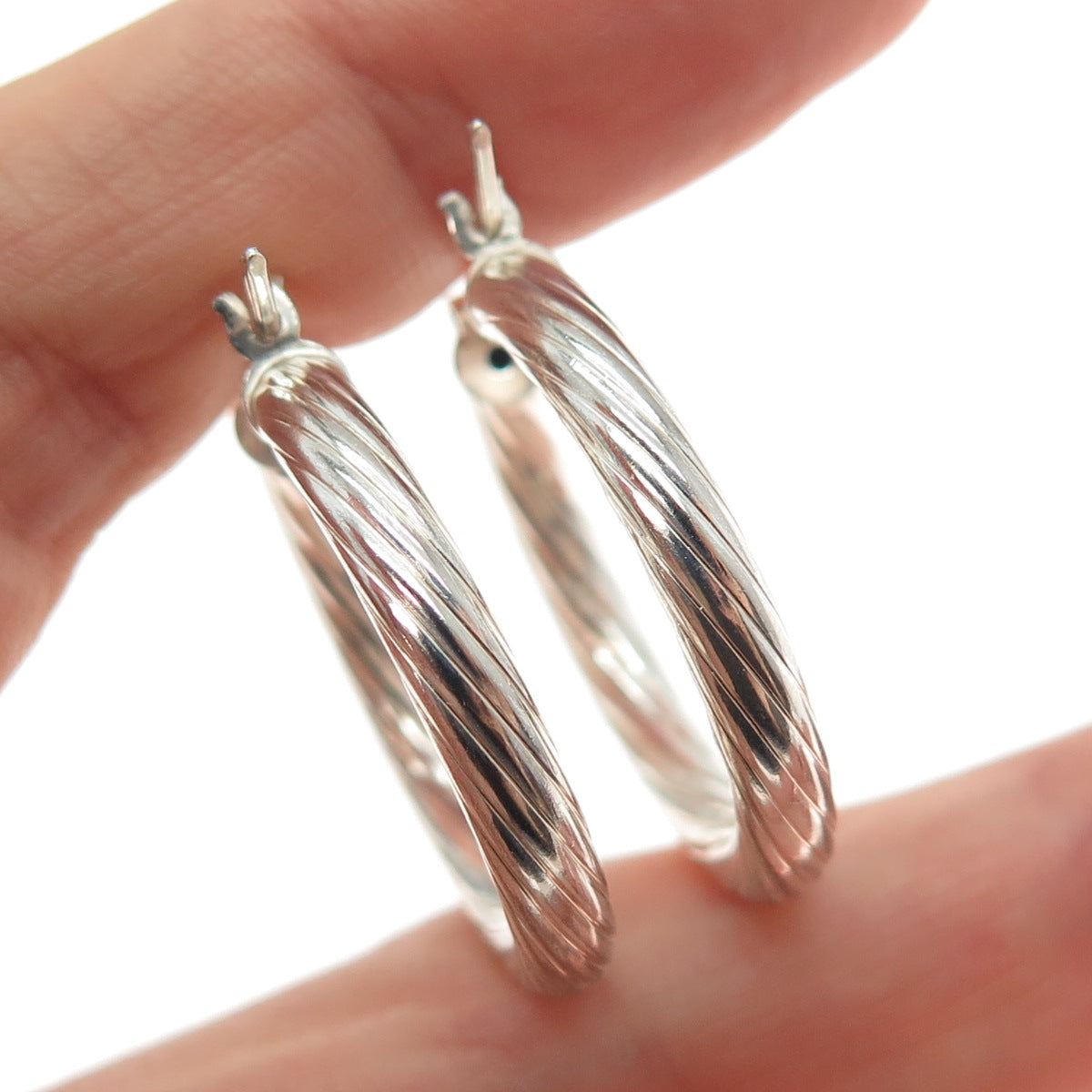 925 Sterling Silver Vintage Italy Modernist Twisted Hoop Earrings