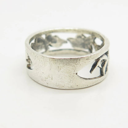 925 Sterling Silver Vintage Friendly Dolphin Band Ring Size 6.5
