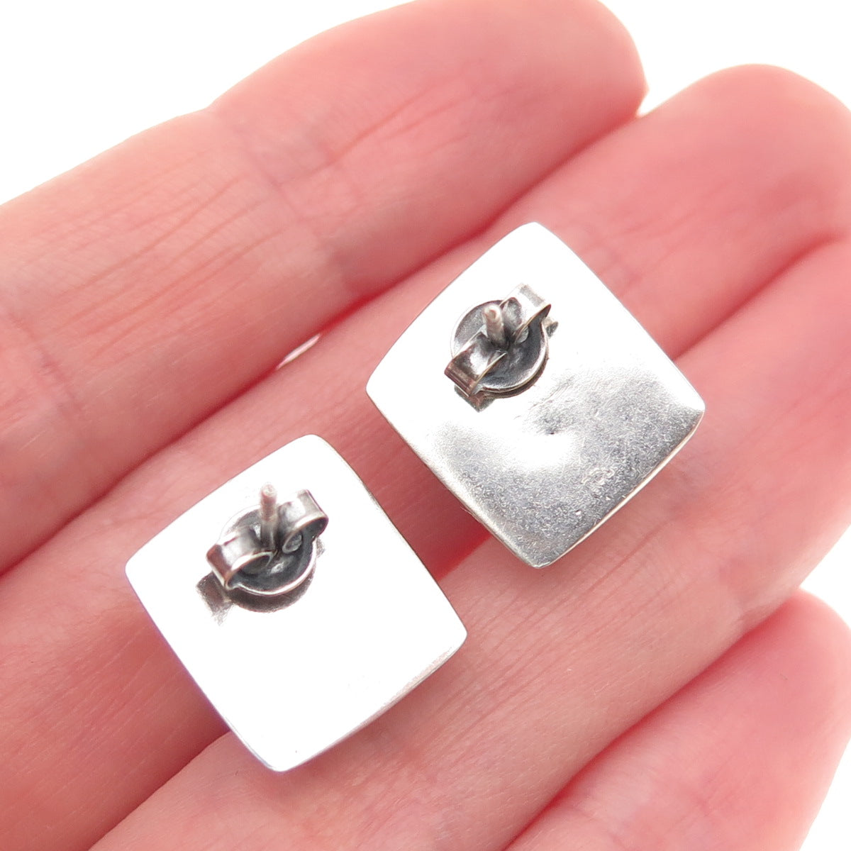 925 Sterling Silver Vintage Real Amber Modernist Earrings