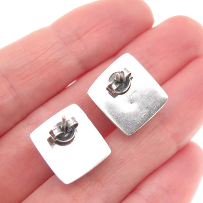 925 Sterling Silver Vintage Real Amber Modernist Earrings