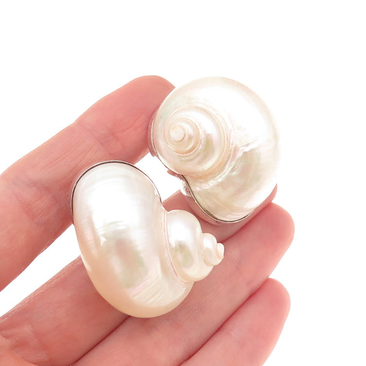 Betsy Fuller Sterling Silver Vintage 1986 Seashell Modernist Clip On Earrings