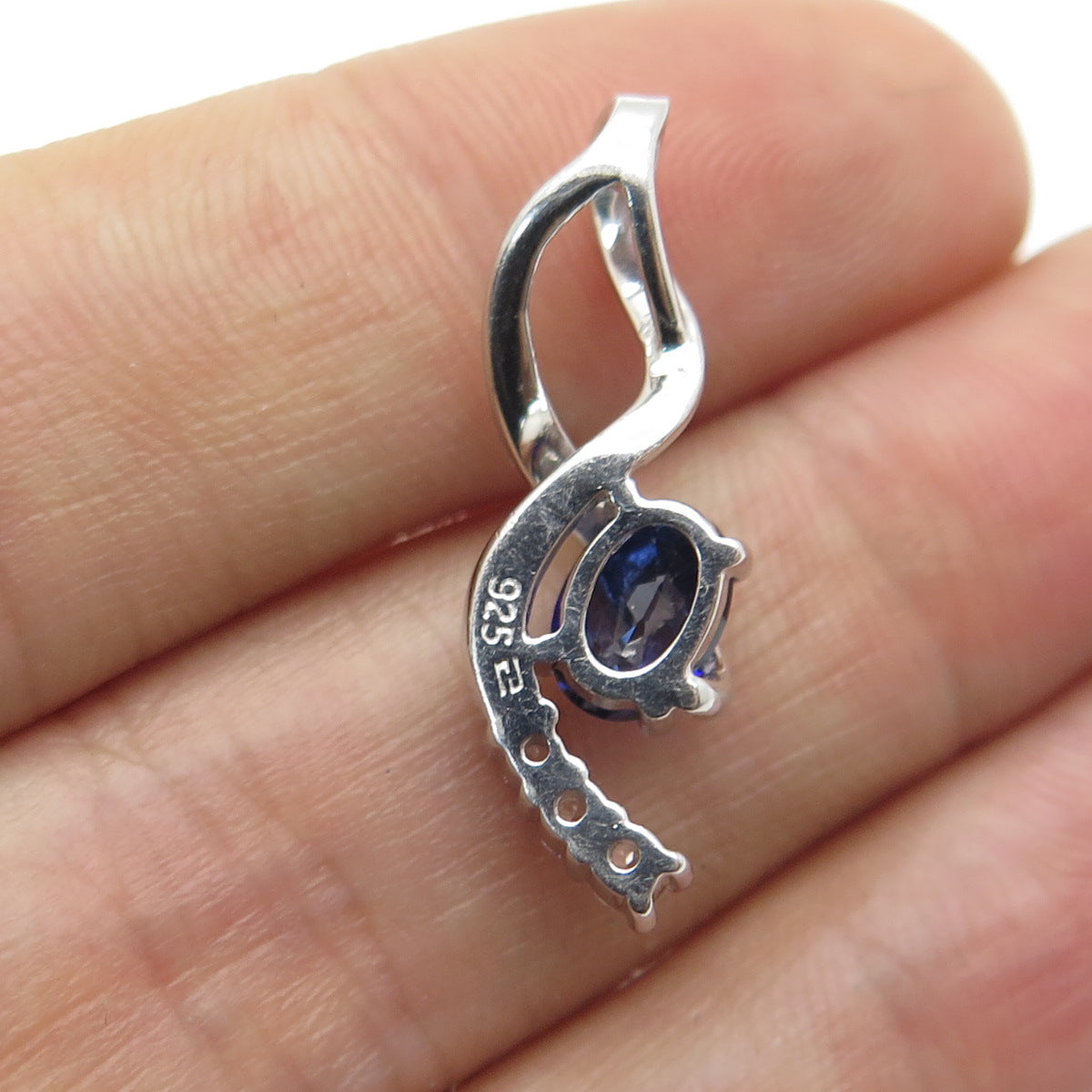 925 Sterling Silver Lab-Created Sapphire & White Topaz Twisted Pendant