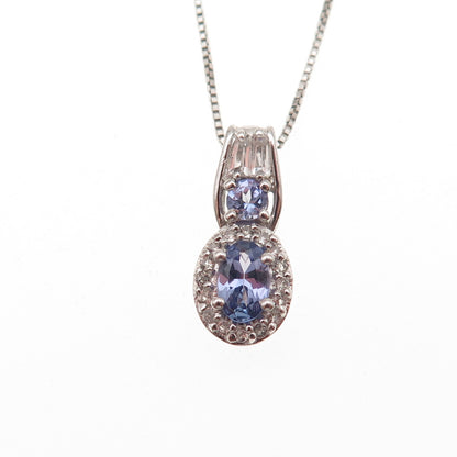 Chuck Clemency 925 Sterling Real Tanzanite & White Topaz Box Chain Necklace 18"