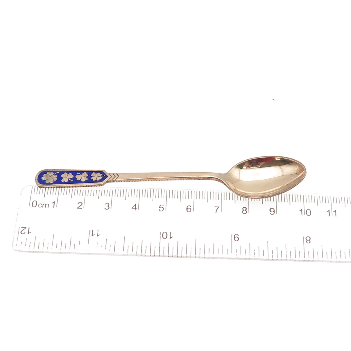 Egon Lauridsen 925 Sterling Rose Gold Plated Vintage Enamel Clover Coffee Spoon