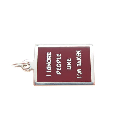 925 Sterling Silver Red Enamel I Ignore People Like I'm Taken Minimalist Pendant