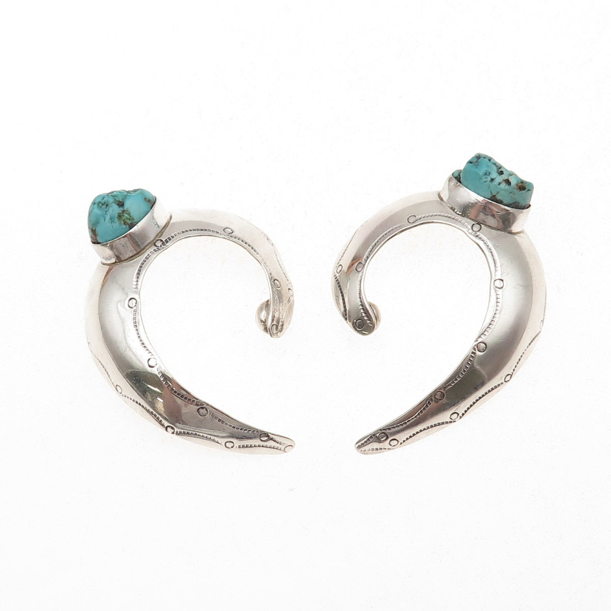 Old Pawn 925 Sterling Silver Vintage Southwestern Turquoise Horn Jacket Earrings