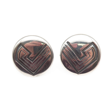 Old Pawn Sterling Silver Vintage Southwestern Native Symbol Screw Back Earrings