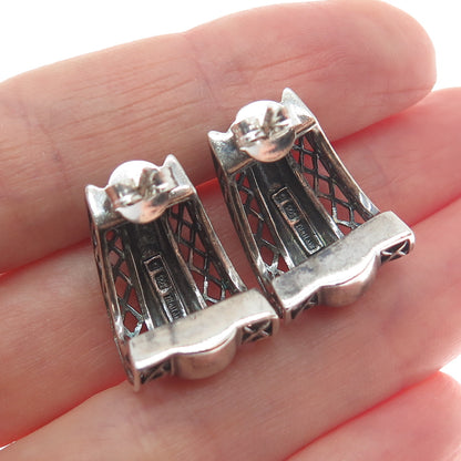 925 Sterling Silver Vintage Modernist Oxidized Hoop Earrings