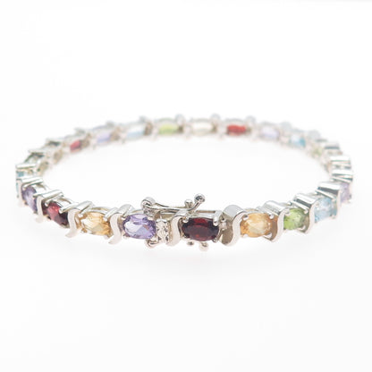 925 Sterling Silver Vintage Topaz Amethyst Garnet Citrine & Peridot Bracelet 7"