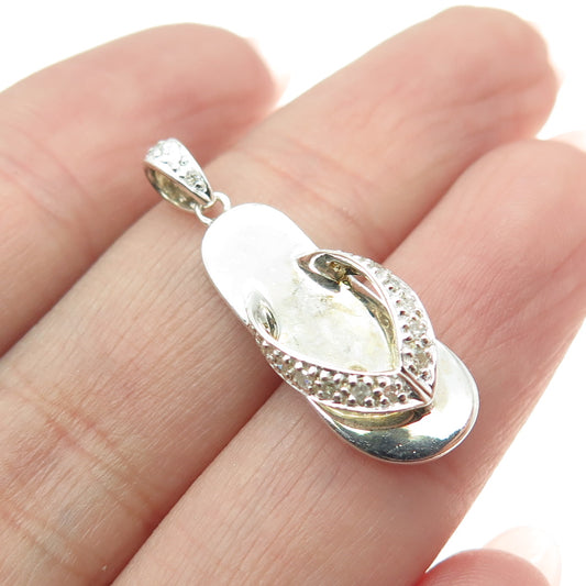 925 Sterling Silver Real White Diamond Flip Flop Pendant