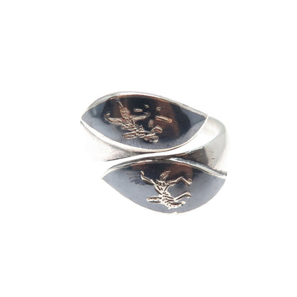925 Sterling Silver Vintage Niello Hindu Goddess Adjustable Ring Size 7.25