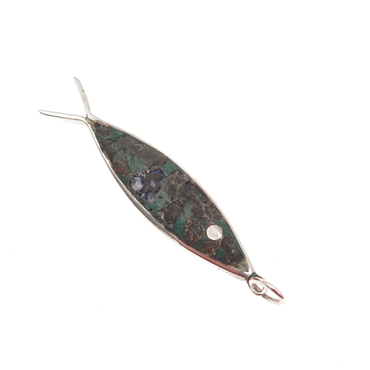 925 Sterling Silver Vintage Mexico Real Azurite Ichthys / Fish Charm Pendant
