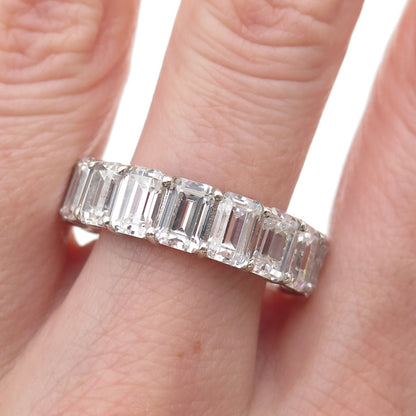 925 Sterling Silver Emerald-Cut C Z Eternity Band Ring Size 10.25
