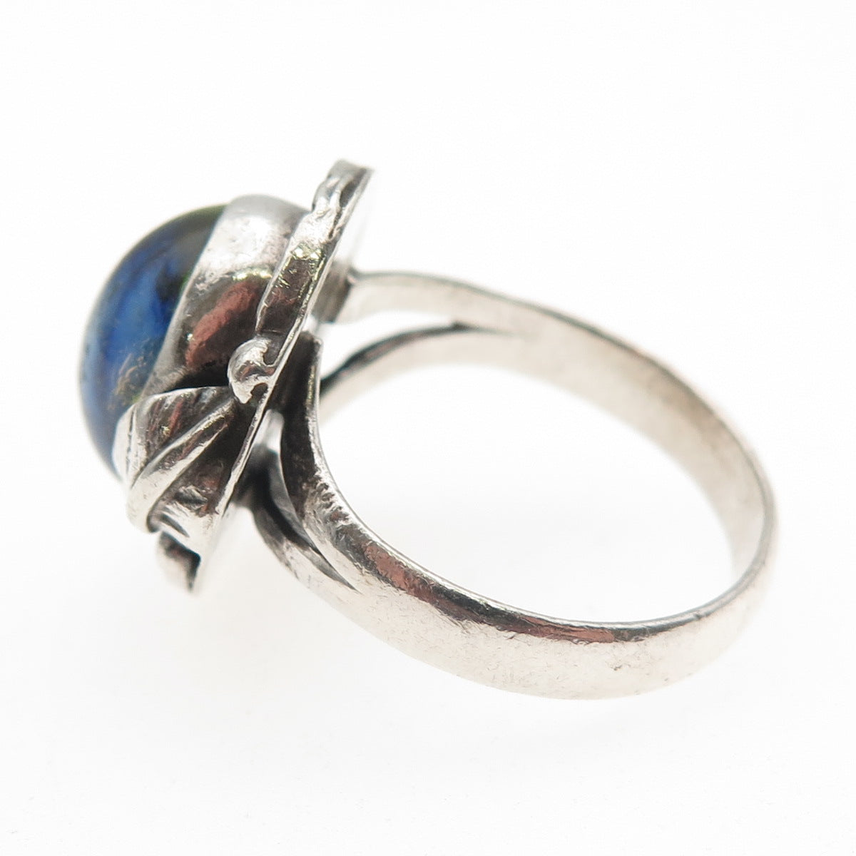 925 Sterling Silver Vintage Mexico Dichroic Glass Oxidized Ring Size 8.5