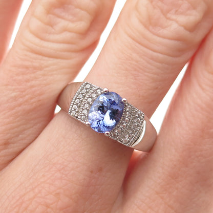 925 Sterling Silver Real Tanzanite & White Topaz Ring Size 8
