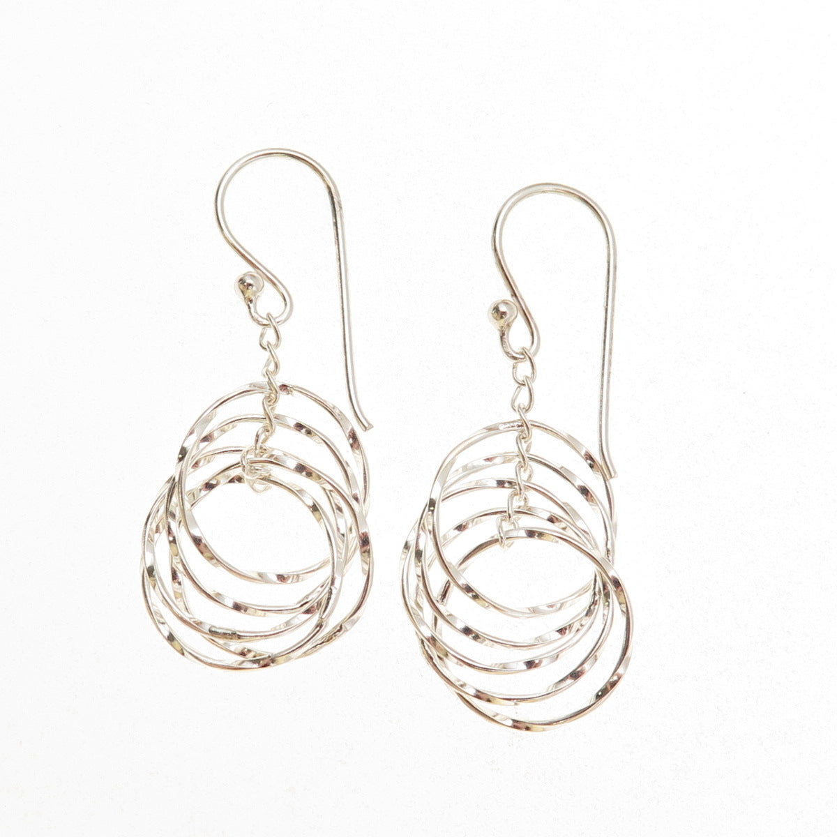 925 Sterling Silver Interlocked Circle Dangle Earrings