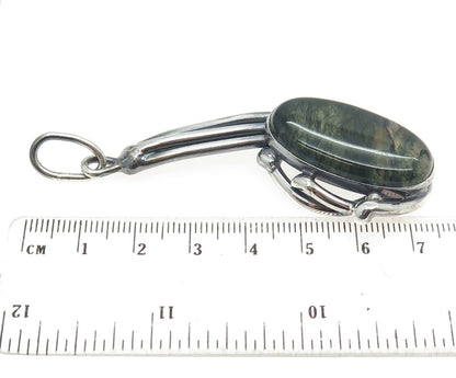 925 Sterling Silver Antique Art Deco Real Dendritic Agate Gemstone Pendant