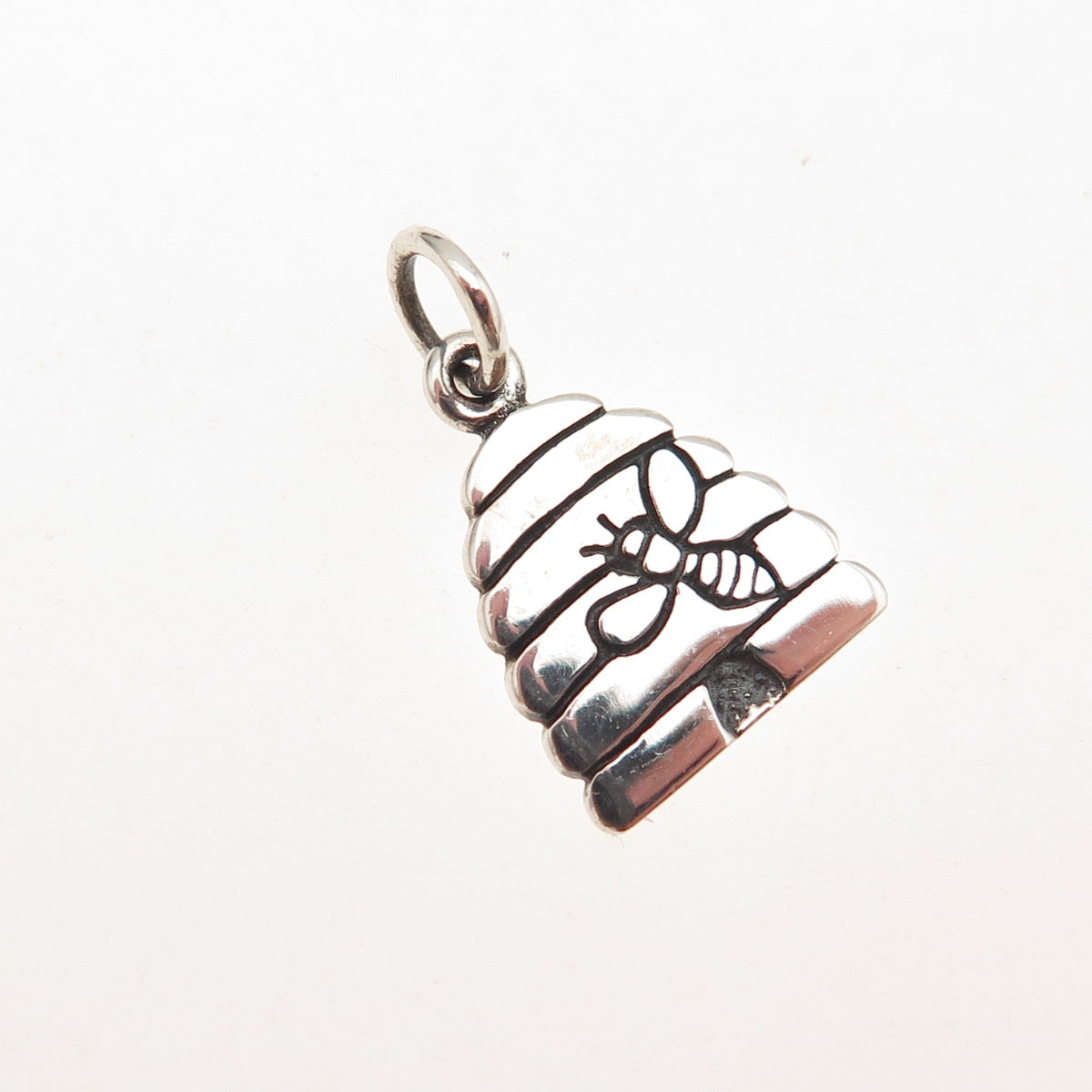 925 Sterling Silver Vintage Beehive Oxidized Charm Pendant