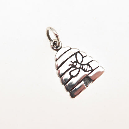925 Sterling Silver Vintage Beehive Oxidized Charm Pendant