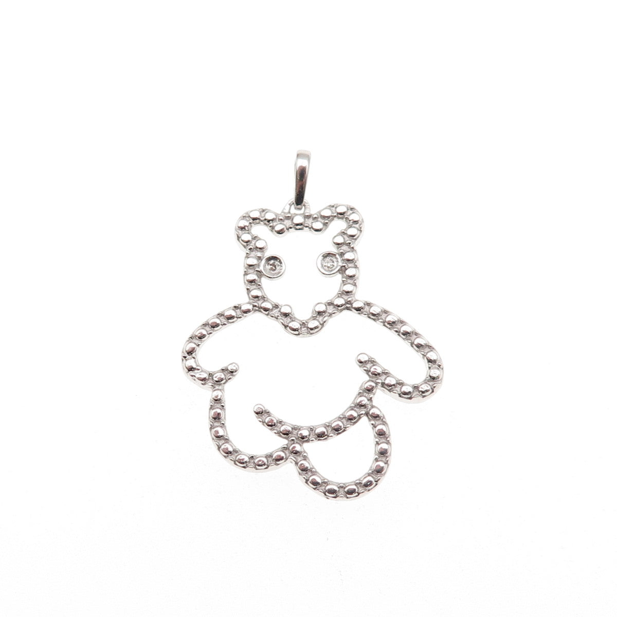 925 Sterling Silver Real Round-Cut Diamond Bear Dotted Charm Pendant