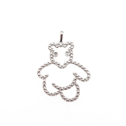 925 Sterling Silver Real Round-Cut Diamond Bear Dotted Charm Pendant