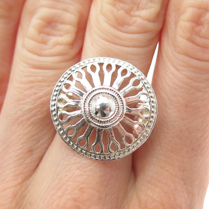 925 Sterling Silver Vintage Sun Symbol Modernist Ring Size 7.75