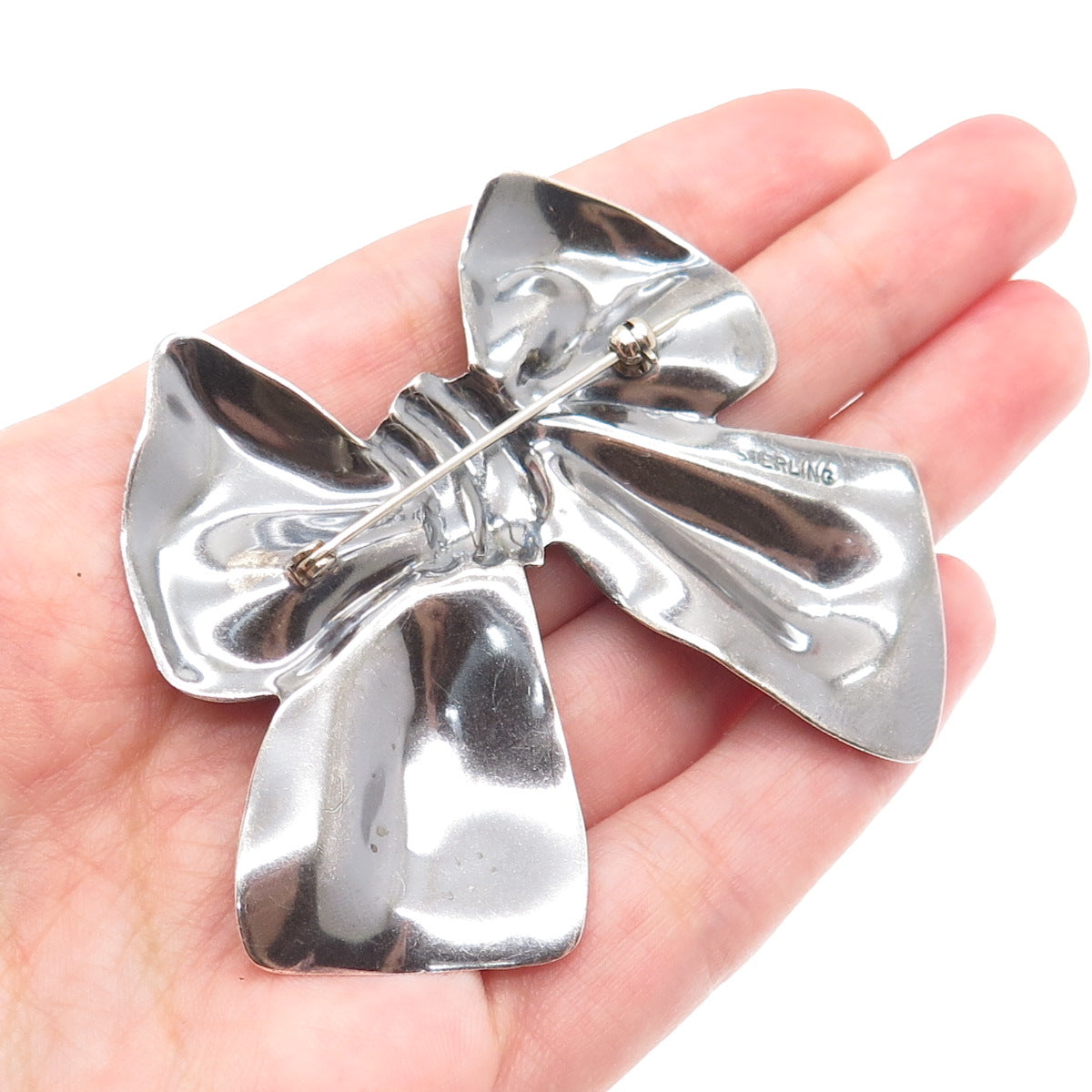 925 Sterling Silver Vintage Ribbon Bow Oxidized Pin Brooch