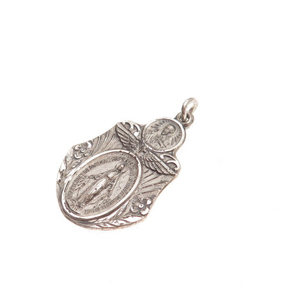 HMH Religious 925 Sterling Silver Antique Art Deco St. Mary Miraculous Pendant