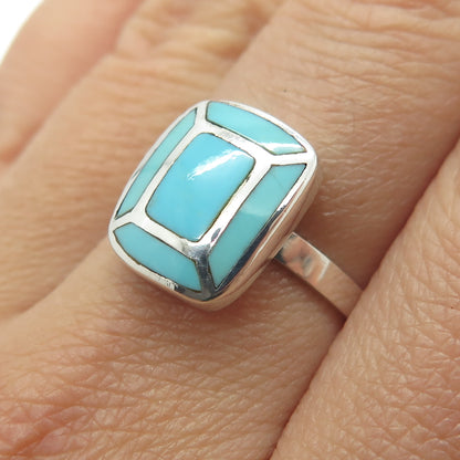 925 Sterling Silver Vintage Real Turquoise Ring Size 7.25